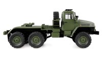 Bestuurbare Ural B36 militaire vrachtwagen 6WD aangedreven met dieplader aanhanger 1op16 RTR